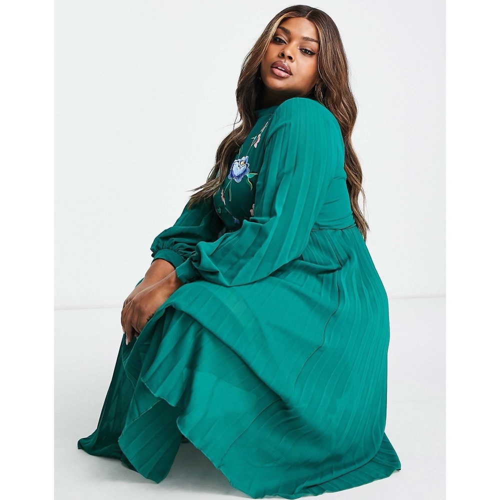 ASOS Design Curve Green Floral Embroidered Midi Dress Boho Plus Size 22 3X 3XL - Picture 4 of 13